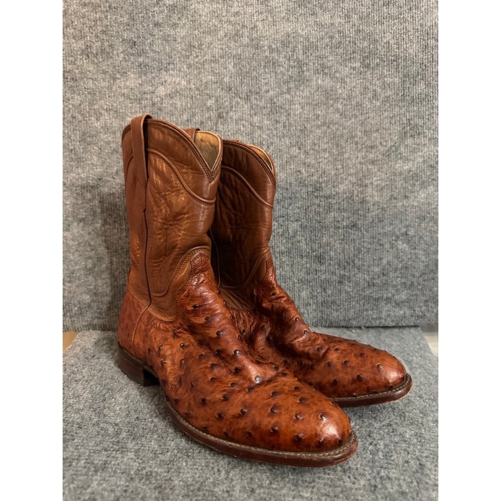Tecovas Wyatt Full Quill Ostrich Cowboy Boots Pecan Brown Mens 11 EE 100111 - Picture 2 of 9
